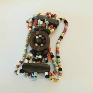 Brown wood and multi colored slide on bracelet